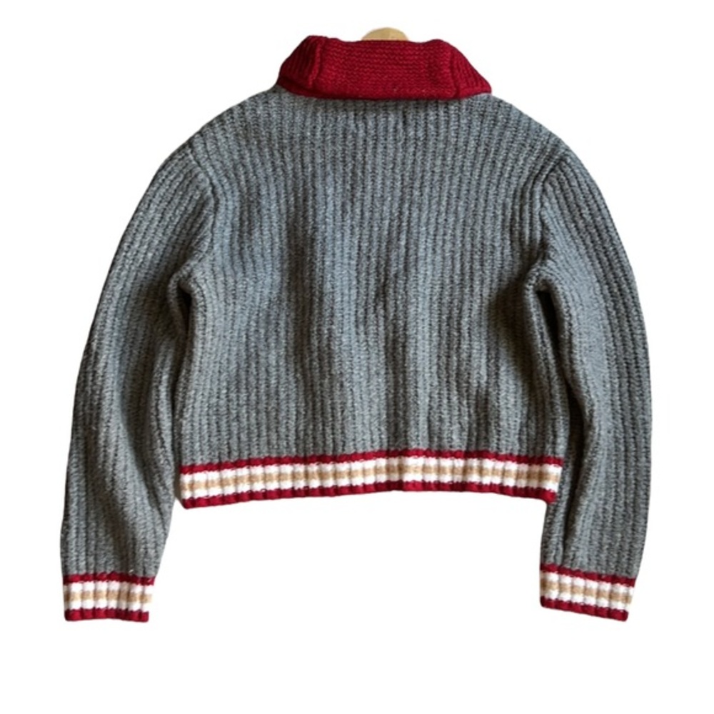 American Eagle Vintage Style Letterman Cardigan Sweater Red/Gray Size Large - Picture 5 of 7